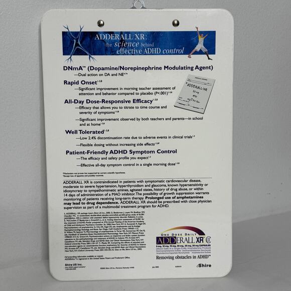 Vintage 2002 Adderall XR Promo Promotional Clipboard ADHD Advertising Doctor - Picture 4 of 6